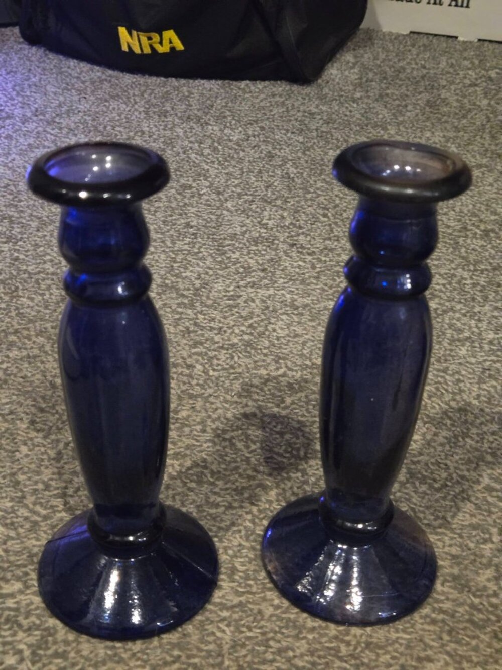 Vintage Cobalt Blue Glass Candlestick Holders Pair
